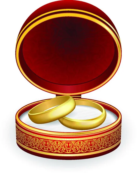 Χρυσά Γαμήλια Δαχτυλίδια Στο Κόκκινο Κουτί — Διανυσματικό Αρχείο