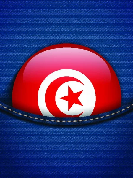 突尼斯国旗按钮在牛仔裤的口袋里 — 图库矢量图片