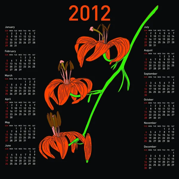 Calendrier 2012 Avec Fleurs — Image vectorielle