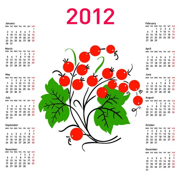 Elegante Calendario Con Flores Para 2012 Semana Comienza Lunes — Vector de stock