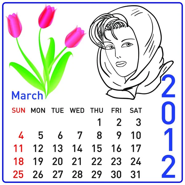 Calendarul Anului 2012 Vector Martie — Vector de stoc