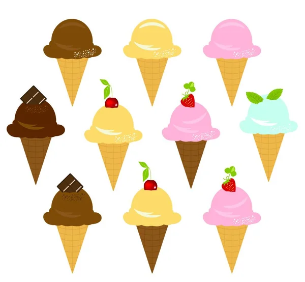Вектор Различные Вкусы Мороженое Стильный Набор — стоковый вектор