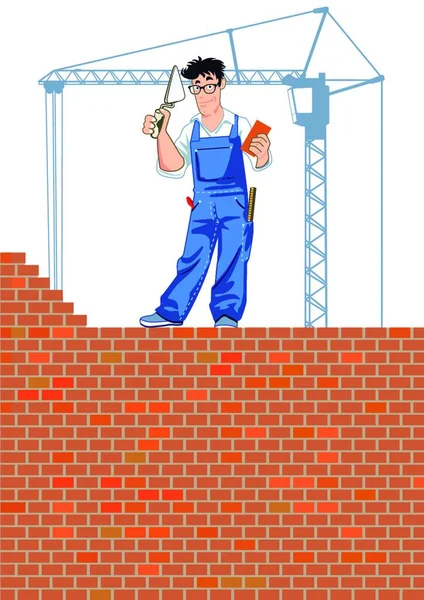 Bricklayer Work Graphic Vector Illustration — Stock Vector