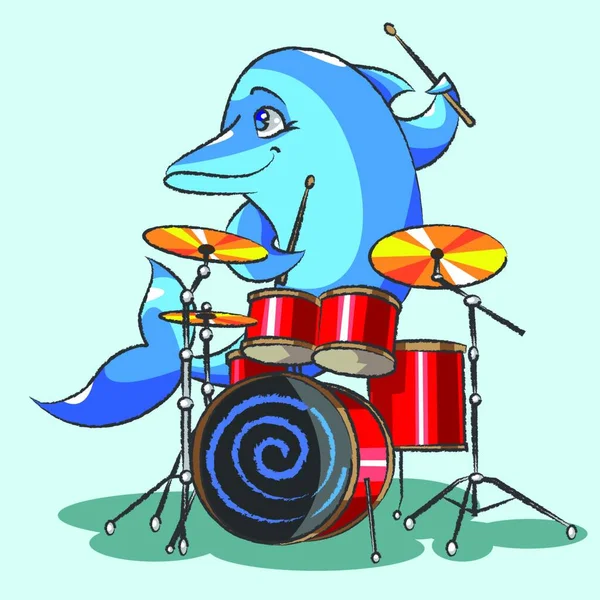 海豚是爵士乐 图形矢量图解 — 图库矢量图片