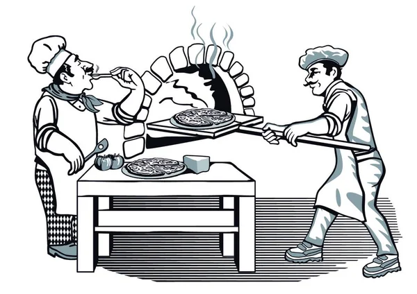 Dos Pizza Chef Vector Gráfico Ilustración — Archivo Imágenes Vectoriales