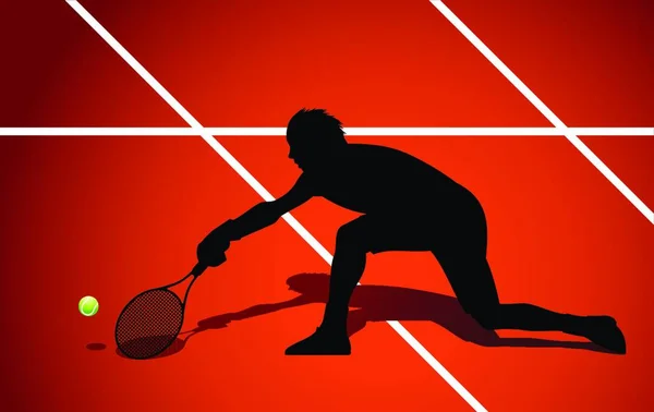 Illustration Zur Silhouette Eines Tennisspielers — Stockvektor