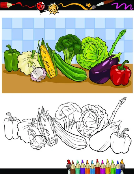 Ilustrasi Kelompok Sayuran Untuk Pewarnaan - Stok Vektor