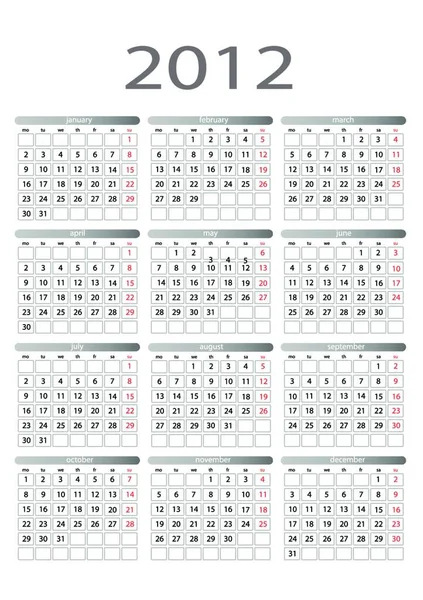 Moderní Vektorová Ilustrace Kalendáře 2012 — Stockový vektor