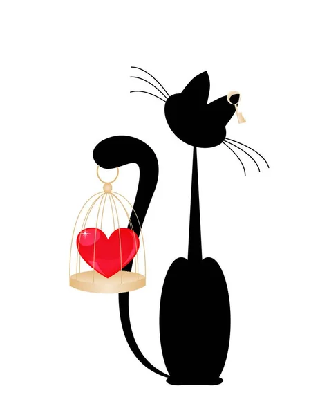 Кошка Векторная Иллюстрация Сердца — стоковый вектор