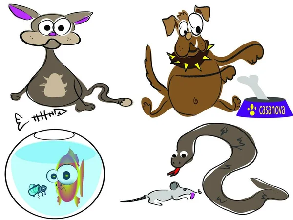 Schattig Cartoon Huisdieren Vector Illustratie — Stockvector