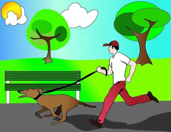 Correndo Com Ilustração Vetor Cão — Vetor de Stock