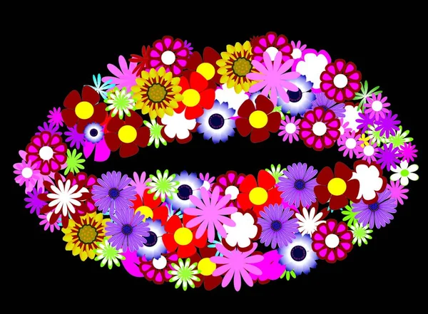 Floral Lippen Vektor Illustration — Stockvektor