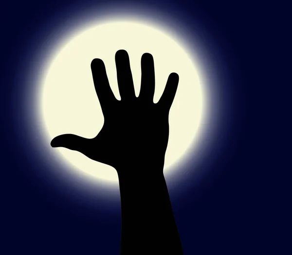 Ręka Tle Księżyca Kolorowy Wektor Ilustracji — Wektor stockowy