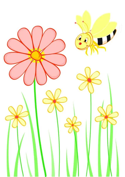 Fleur Abeille Illustration Vectorielle — Image vectorielle