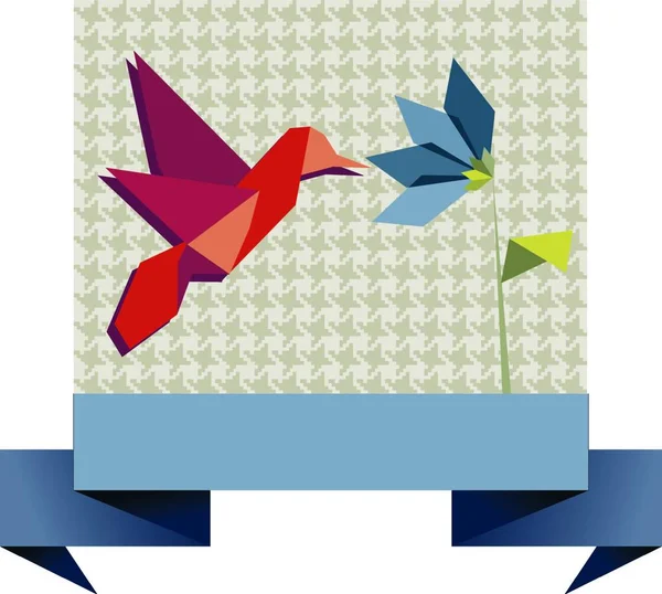 Einzelner Origami Kolibri Über Textilmuster — Stockvektor