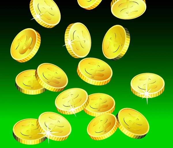 Monete Oro Illustrazione Vettoriale Colorata — Vettoriale Stock