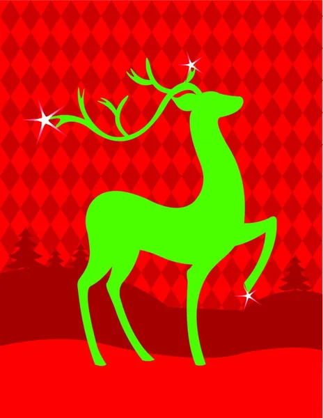 Groene Kerst Hert Vector Illustratie — Stockvector