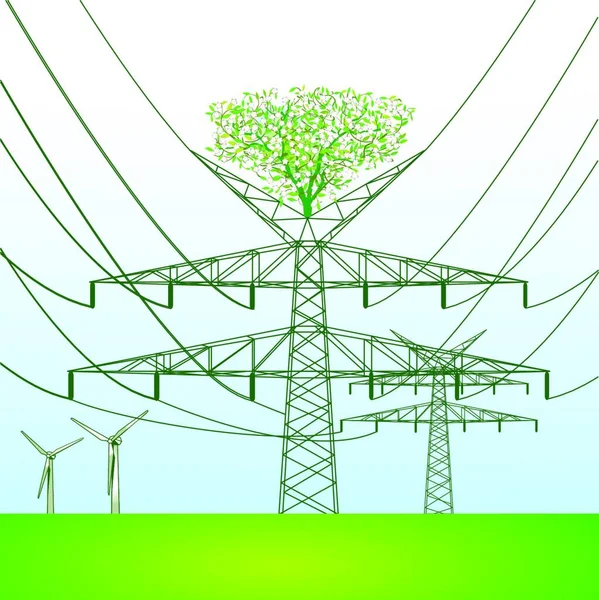 Groene Power Pole Kleurrijke Vector Illustratie — Stockvector