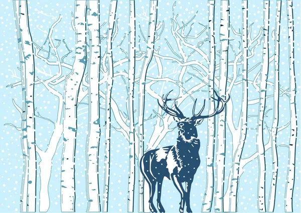 雪の中の鹿 カラフルなベクトルイラスト — ストックベクタ