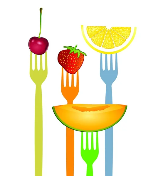 フルーツを食べる カラフルなベクトルイラスト — ストックベクタ