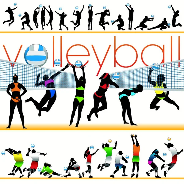 Volleyball Players Silhouettes Set — Stock Vector