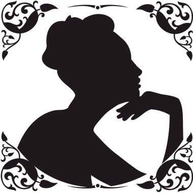 Dekoratif çerçeveli bir kadın portresi.