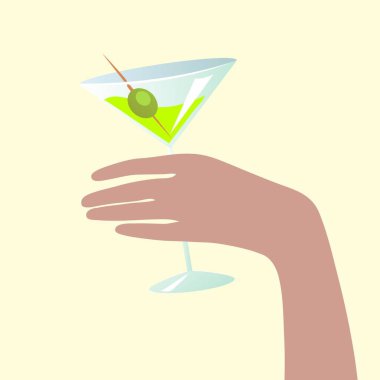 Martini bardağını tutan el.