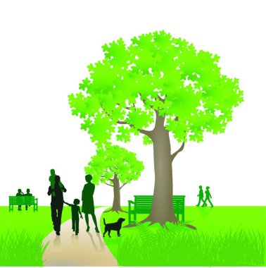 Aile parkta yürüyor, grafik vektör çizimi