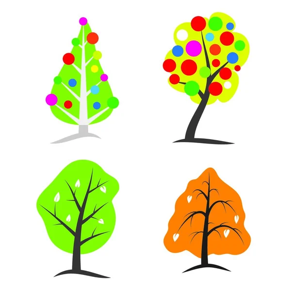 Красочная Векторная Иллюстрация Деревьев Четырех Сезонов — стоковый вектор