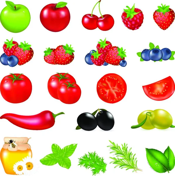 Ilustración Vectores Coloridos Frutas Verduras — Vector de stock