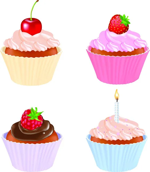 Cupcakes Coloridos Para Web Ilustração Vetorial —  Vetores de Stock