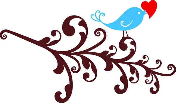 Голубая Птица Векторной Иллюстрацией Сердца — стоковый вектор