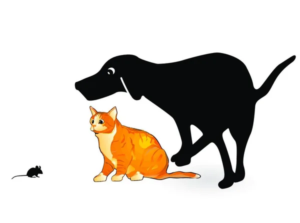 Hund Und Katze Mit Mausvektorillustration — Stockvektor
