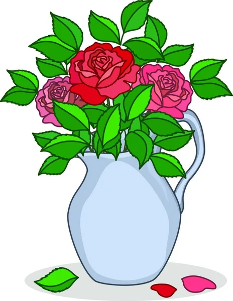 Кувшин Векторной Иллюстрацией Роз — стоковый вектор