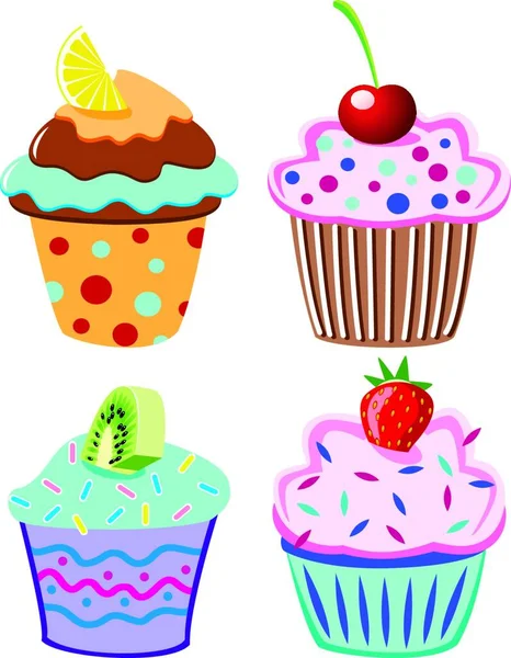 Coloridos Cupcakes Para Web Ilustración Vectorial — Vector de stock