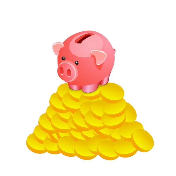 Spaarvarken Bank Een Stapel Geld Vector Illustratie — Stockvector