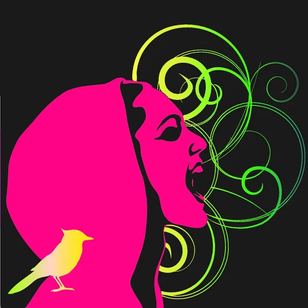 Mädchen Mit Vogel Und Fantasie — Stockvektor