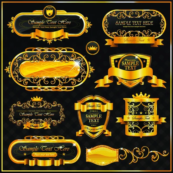 Dekorativ Verziertes Goldrahmen Etikett — Stockvektor