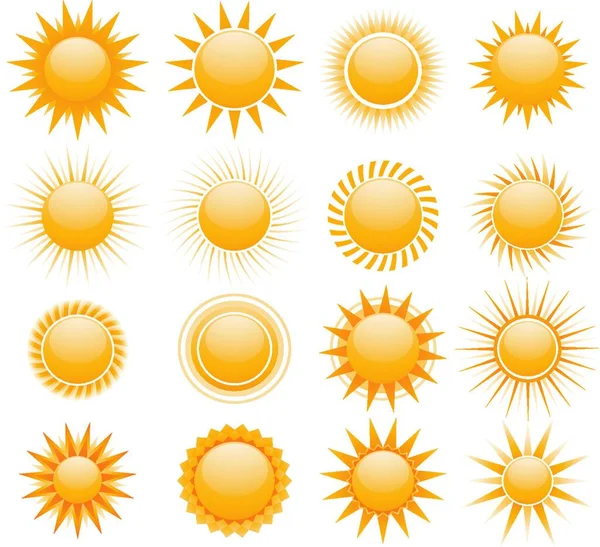 Ikony Słońca Kolekcja Wektor Ilustracja — Wektor stockowy