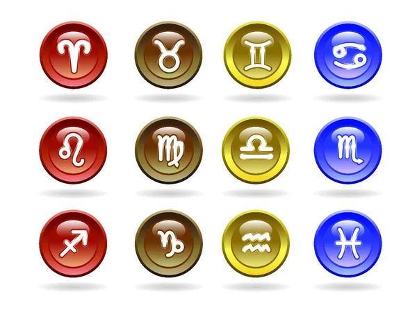 Signes Zodiaque Icônes Brillantes — Image vectorielle