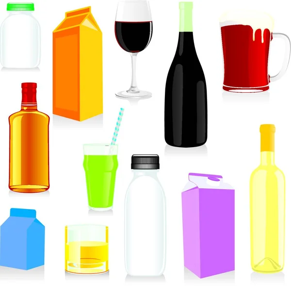 Contenedores Bebidas Aisladas Ilustración Vectores Colores — Vector de stock