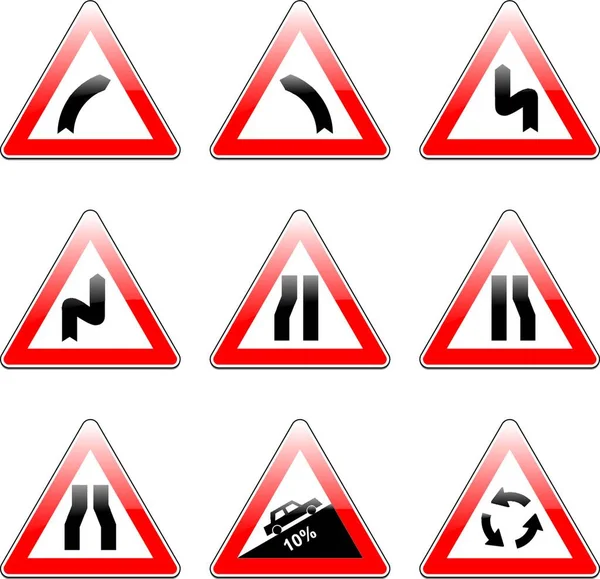 Illustration European Road Signs — Stock Vector