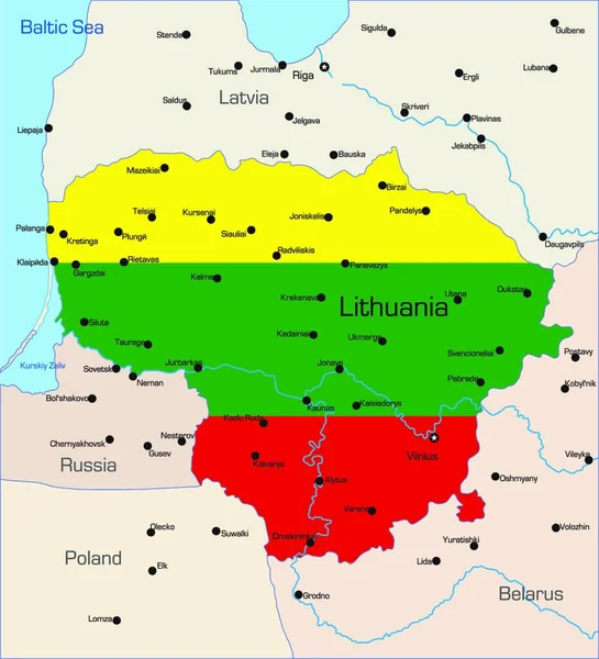 Illustrazione Mappa Lituania — Vettoriale Stock