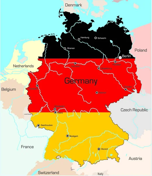Mappa Illustrativa Della Germania — Vettoriale Stock