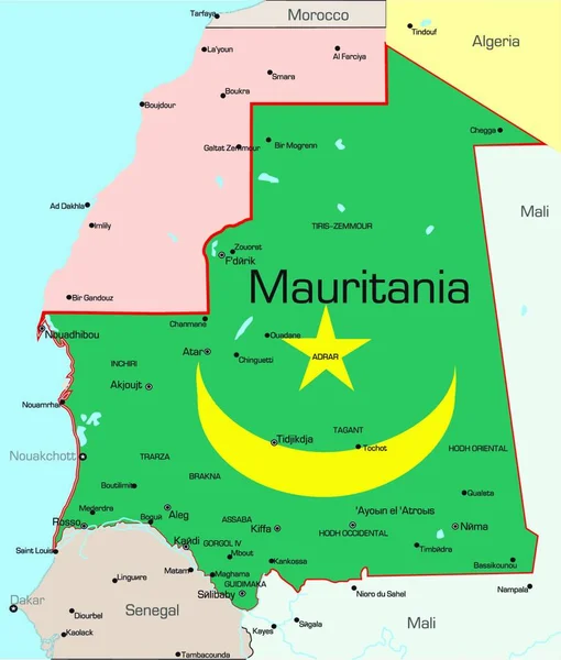 Ilustração Mapa Mauritânia — Vetor de Stock
