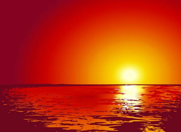 Sonnenuntergang Oder Sonnenaufgang Auf Dem Meer Illustrationen — Stockvektor