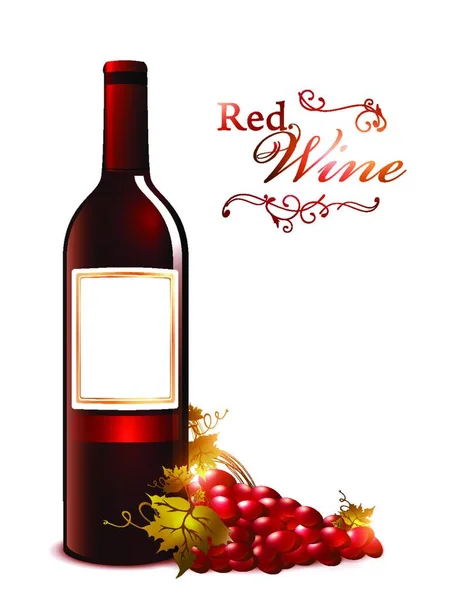 Bottiglia Vino Rosso Con Uva — Vettoriale Stock