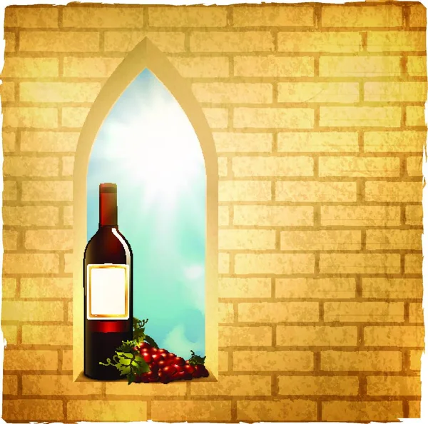 葡萄酒瓶弧窗口中 — 图库矢量图片