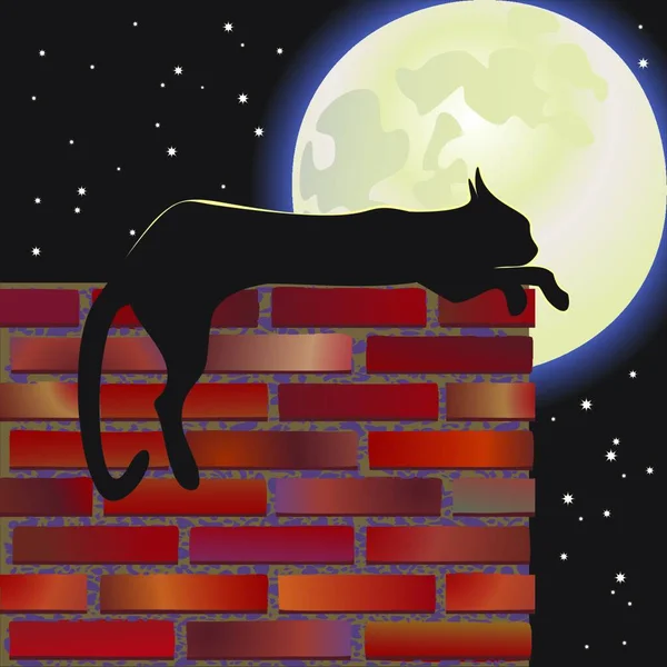 Nocturnal Cat Graphic Vector Illustration — Stock Vector