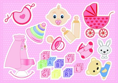 bebek kız öğeleri modern vektör illüstrasyonu